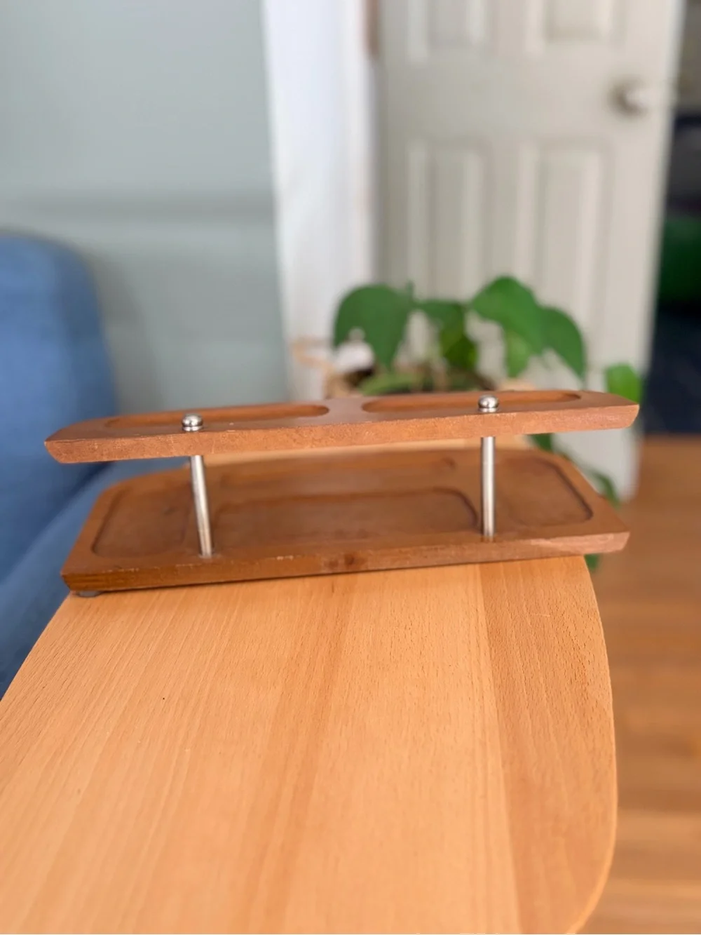 Vintage 1960s MCM Wood Valet Tray | Tiered Dresser Organizer | Dark Wood Catchal